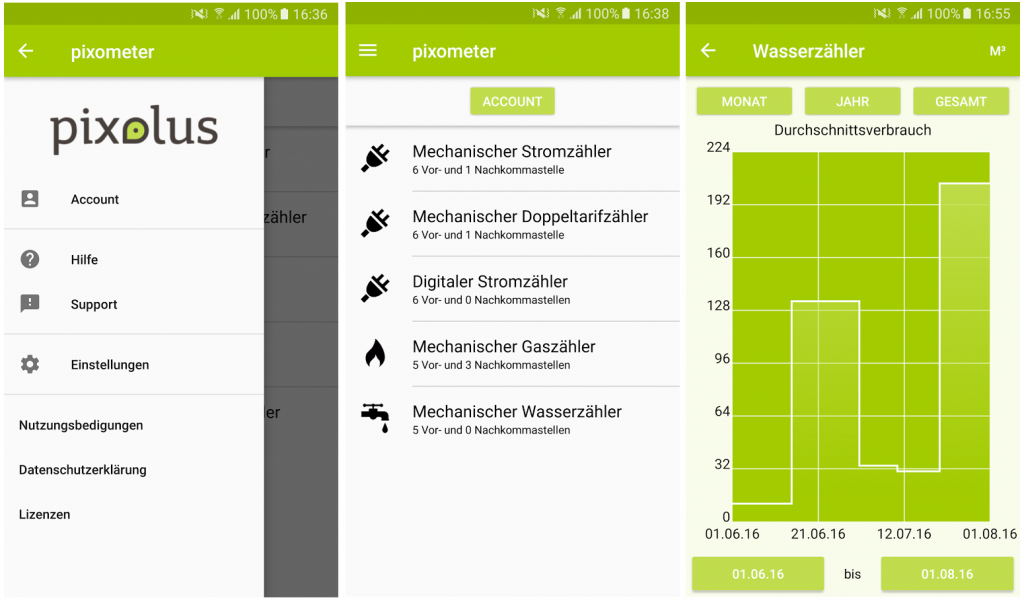 Beispielansichten pixometer (Android) (©pixolus)